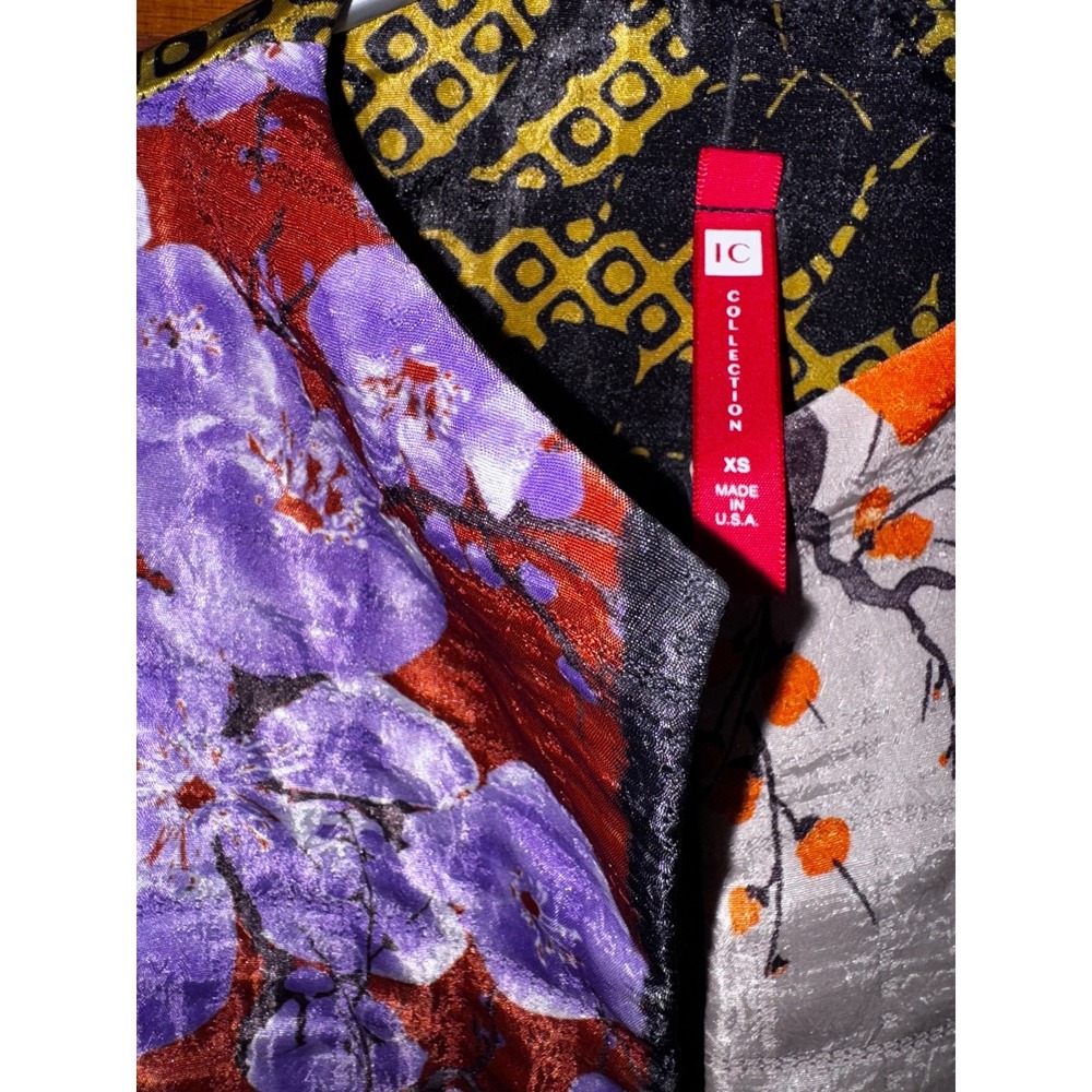 IC Collection Jacket Women Sz XS Multicolor Floral Kimono Blazer 5450J Made USA